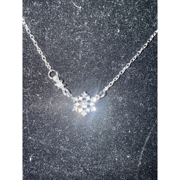 Small 3/8 Inch Silvertone SNOWFLAKE Rhinestone Pendant Necklace with 16" Chain - Picture 4 of 5